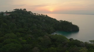 View over Wafers Bay Cocos Island Costa Rica. Aerial Drone View of a tropical island with lush jungle in Costa Rica